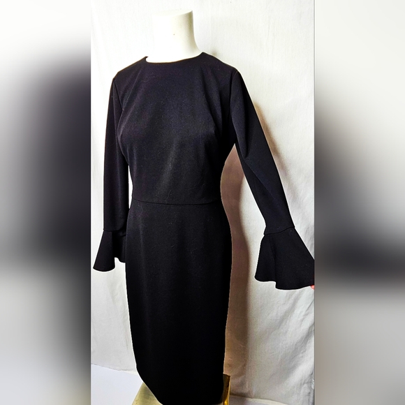 Maggy London Black Long Sleeve Dress with Ruffle Cuffs - Picture 3 of 8